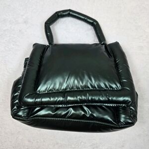 By Anthropologie Quilted Puffer Bag Metallic Green Pillow Purse Flap Snap Front